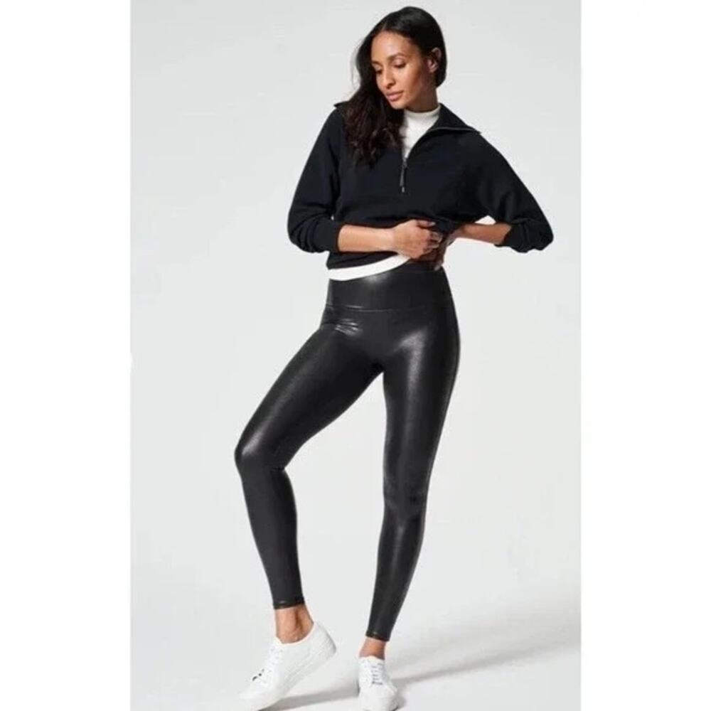 Spanx Black Faux Leather Leggings Size Medium Style 2437 SpanxShape